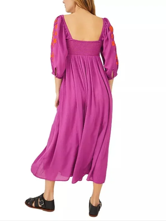 Free People Wedgewood Maxi Dress Purple With Orange Embroidery - Picture 2 of 16